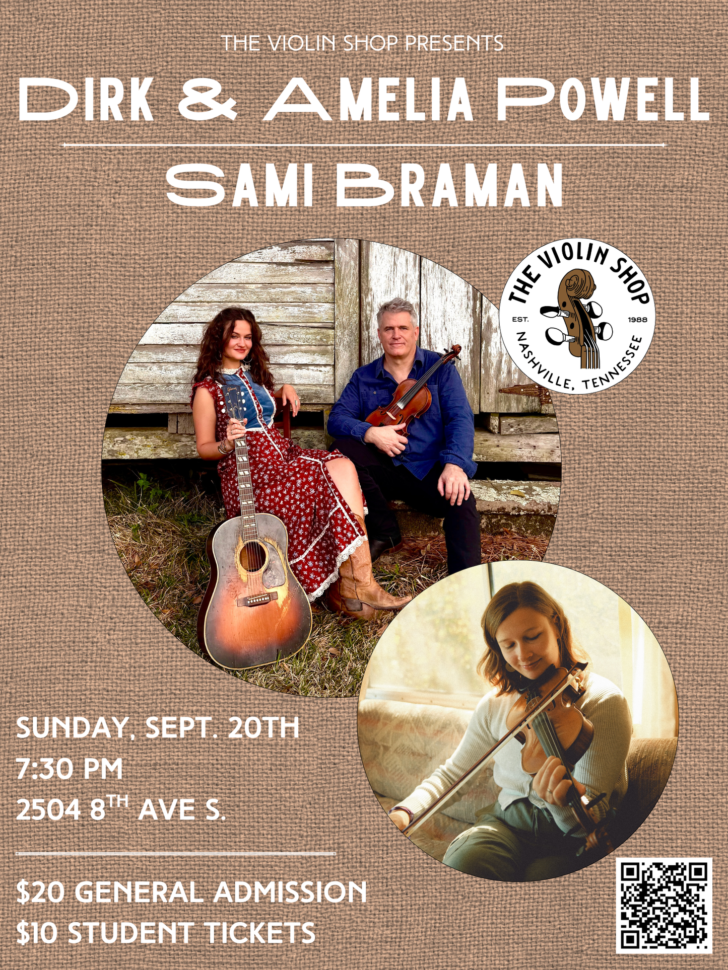 DIRK & AMELIA POWELL w/ SAMI BRAMAN - CONCERT TICKET